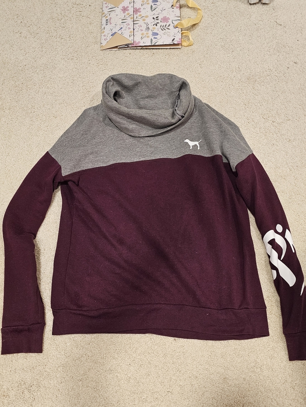 PINK Victoria's Secret Two-Tone Cowl Neck Sweater - Gray & Deep Plum